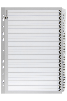 Marbig A4 Cardboard Indices/Divider, 1-31, Black/White