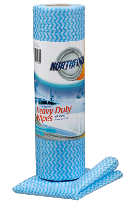 Northfork Heavy Duty Antibacterial Wipes 30cm x 50cm x 50 Sheets - Blue