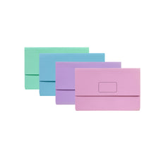 Marbig Foolscap Cardboard Document Wallet, 30mm Gusset, Assorted Pastel Colours, 10's pack