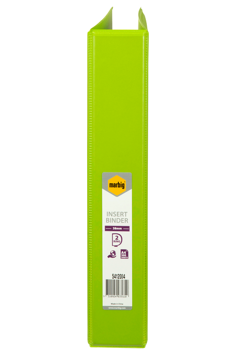 Marbig A4 Insert Cover Ring Binder, 38mm 2 D Rings, Lime