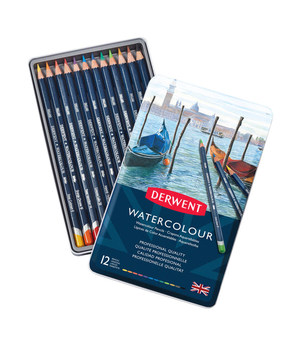 Derwent Watercolour Coloured Pencils, Drawing Pencils, Metal Tin, 12 Pencils Set