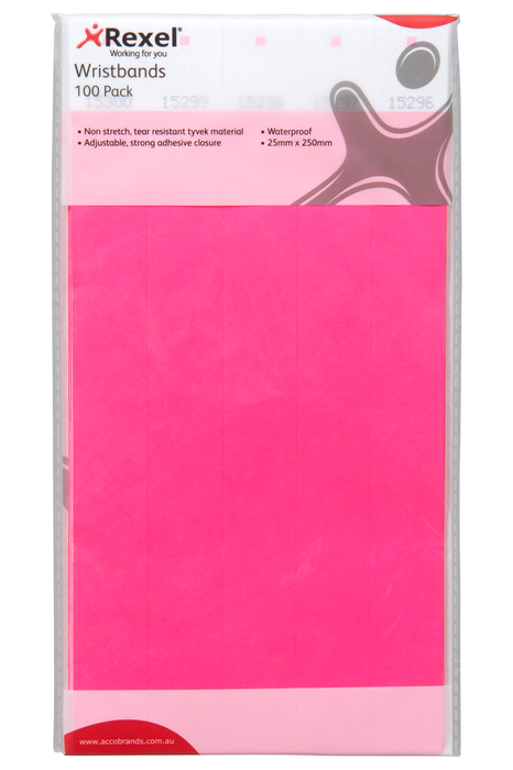 Rexel ID Wristbands, Fluoro Pink, 100's Pack