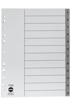 Marbig A4 Grey Polypropylene Indices/Divider, 1-12