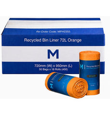 72L Orange Recycled Bin Liners x 450's pack (720mm x 950mm x 30mu) MPH2355