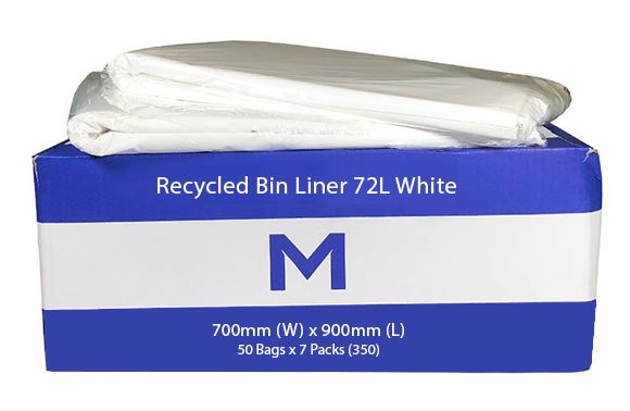 72L White Recycled Bin Liners x 350's pack (700mm x 900mm x 40mu) MPH2350