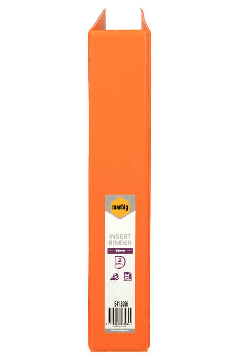 Marbig A4 Insert Cover Ring Binder, 38mm 2 D Rings, Orange