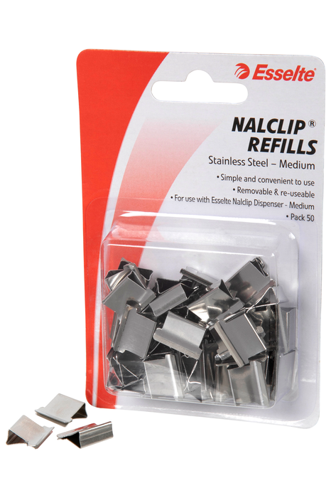 Esselte Metalware Nalclip Refills, Medium, Steel, Pack of 50