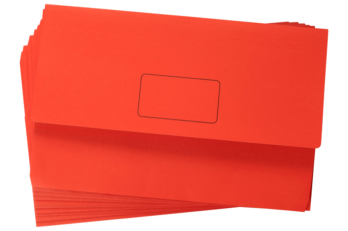 Marbig Foolscap Cardboard Document Wallet, 30mm Gusset, Red, 10's pack