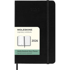 2026 Moleskine 90mm x 140mm Hard Cover Pocket Diary plus Notes, Week To View, Black