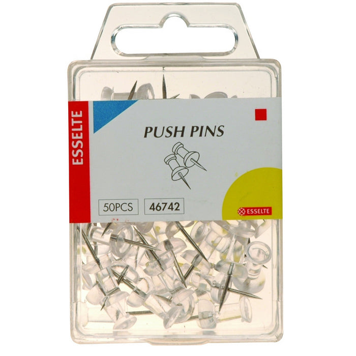 Esselte Push Pins, Clear, Pack of 50