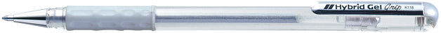 Pentel Hybrid Gel Grip Gell Roller Pen Stick K118m 0.8mm Metallic Silver - Pack of 12