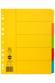 Marbig A4 Extra Wide Bright Coloured Manilla Dividers 5 Tabs