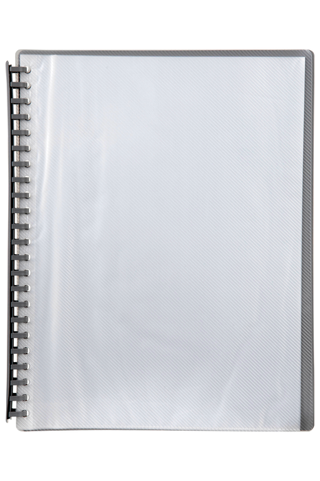 Marbig A4 20 Pocket Refillable Display Book, Clear Front, Grey Backing