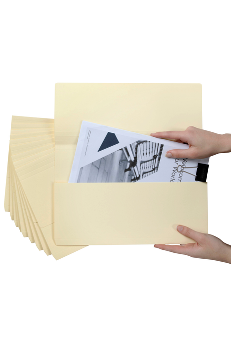 Marbig Foolscap Cardboard Document Wallet, 30mm Gusset, Buff, 10's pack