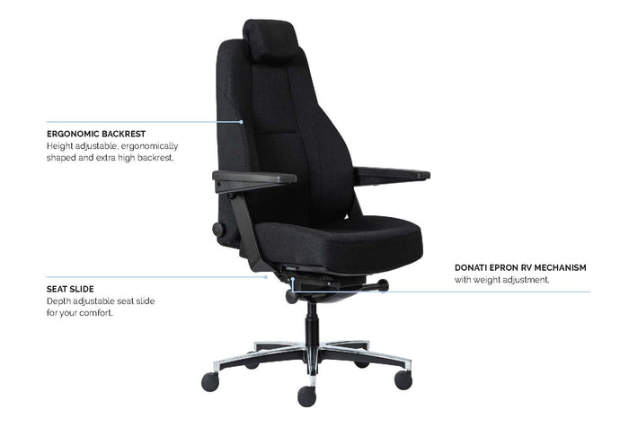 Buro Maverick 24/7 Controller Ergonomic Chair, Black Fabric, With Armrest And Headrest