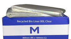 80L Clear Recycled Bin Liners x 250's pack (800mm x 1000mm x 40mu) MPH2445