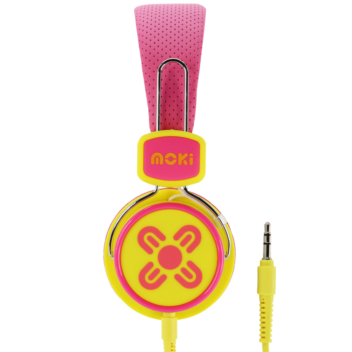 Moki Kid Safe Headphones Volume Limited Over Ear - Pink/Yellow