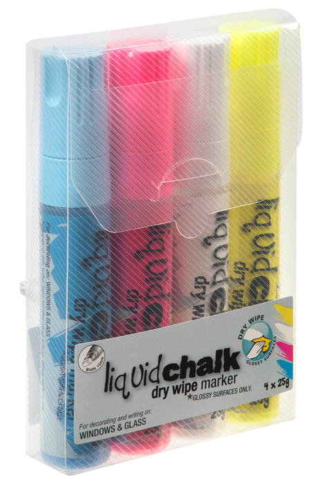 Texta Chalk Marker Assorted Colours 4's Pack, Dry Wipe, Chisel Tip