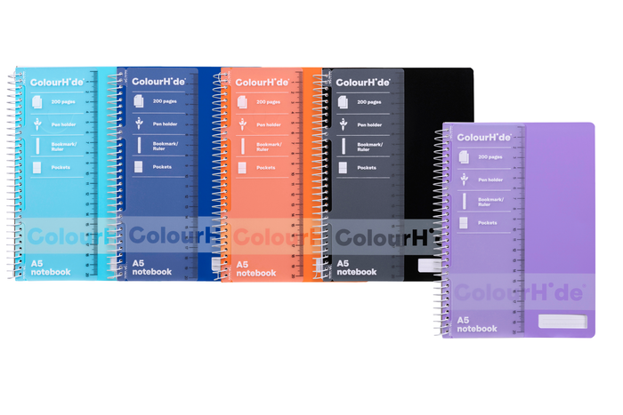 Colourhide A5 Polypropylene Cover 200 pages Notebook Assorted Colour Cover x Pack of 5