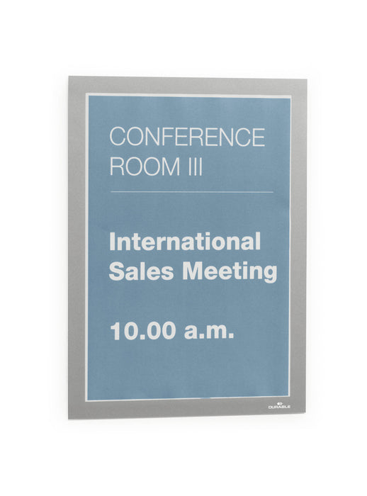 A4 Duraframe Durable Self Adhesive Poster / Sign Holder, Silver - 2's Pack