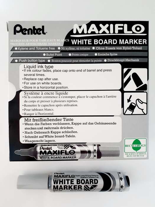 Pentel Maxiflo Whiteboard Marker Fine Tip, Black