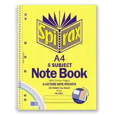 Spirax 596C A4 5 Subject Notebook With Coloured Pages 250 Pages x Pack of 5