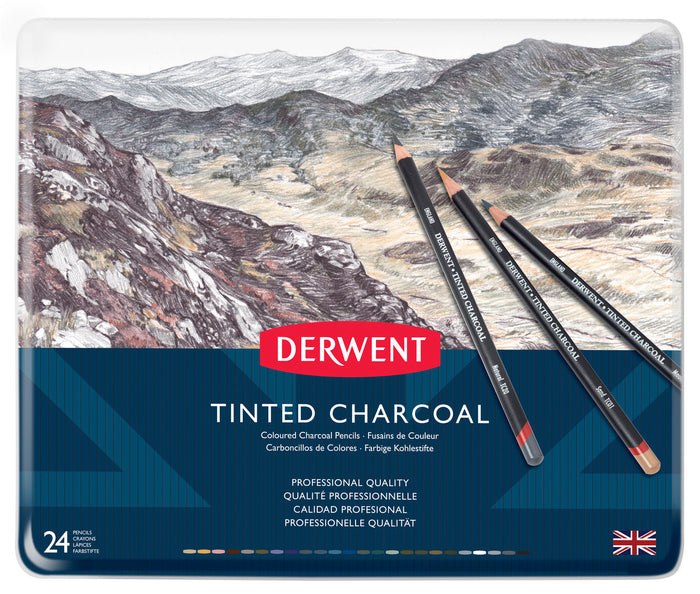 Derwent Tinted Charcoal Pencils - 24 Pencils Set in Metal Tin (2301691)