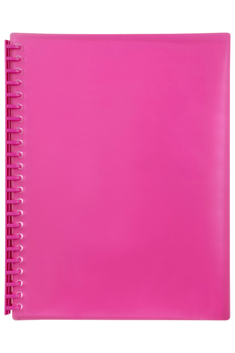 Marbig A4 20 Pocket Refillable Display Book, Translucent Pink Cover