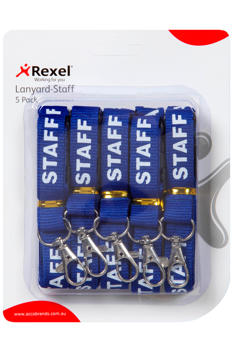 Rexel ID Pre-Printed Staff Lanyards, Pack of 5