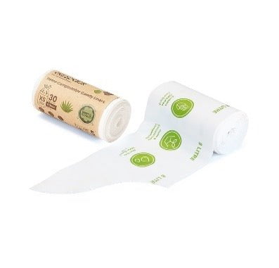 8L Extra Small Compostable Caddy Liners (Natural) 30 Rolls x 30's (900 bags) ECED-2000