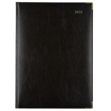 2025 Cumberland Quarto (260 x 190mm) Leathergrain Padded Casebound Corporate Diary, Day To A Page, Black