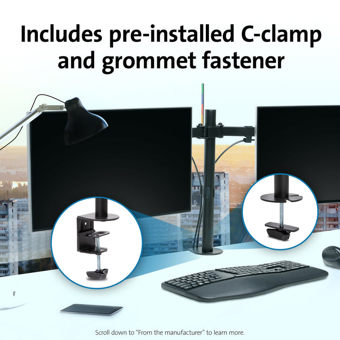 Kensington Smartfit Ergo Dual Extended Monitor Arm with C-Clamp Base