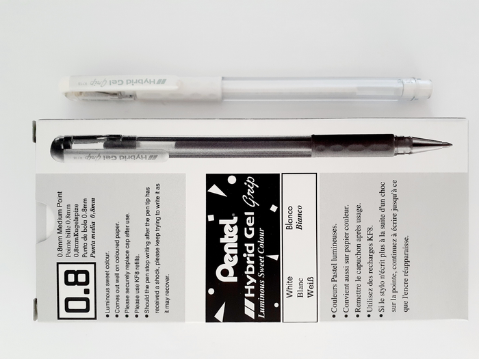 Pentel Hybrid Gel Grip Gell Roller Pen Stick K118l 0.8mm White - Pack of 12