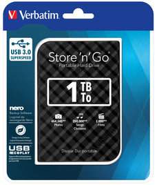 Verbatim 1TB Store 'n' Go Portable Hard Drive, USB 3.0 Black 2.5"