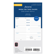 2026 Filofax Personal Refill Classic, Week To View, Ruled, 95mm x 171mm