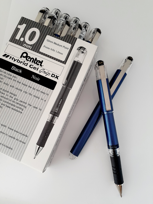 Pentel Hybrid Gel Grip Dx Gell Roller Pen Stick K230 1.0mm Black - Pack of 12