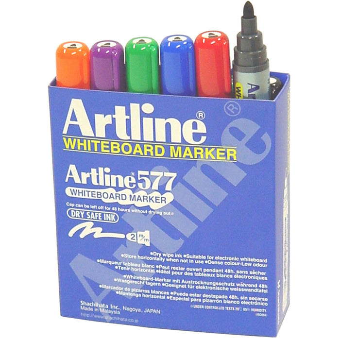 Artline 577 Whiteboard Marker 3mm Bullet Nib Assorted Colours x 12's pack