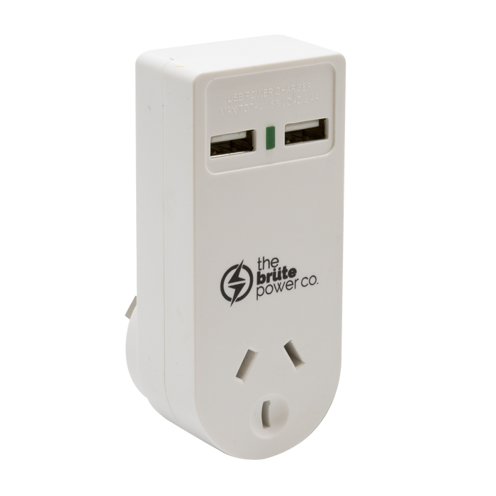 The Brute Power Co. Power Adaptor - 1 Socket + 2 USB