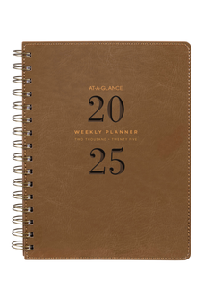 2025 AT-A-GLANCE A5 Spiral Bound Signature Diary, Week To View, Brown