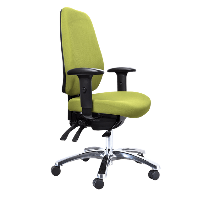 Buro Aura Ergo+ High Back Ergonomic Office Chair with Armrest, Polished Aluminium Base, Green Fabric, Assembled