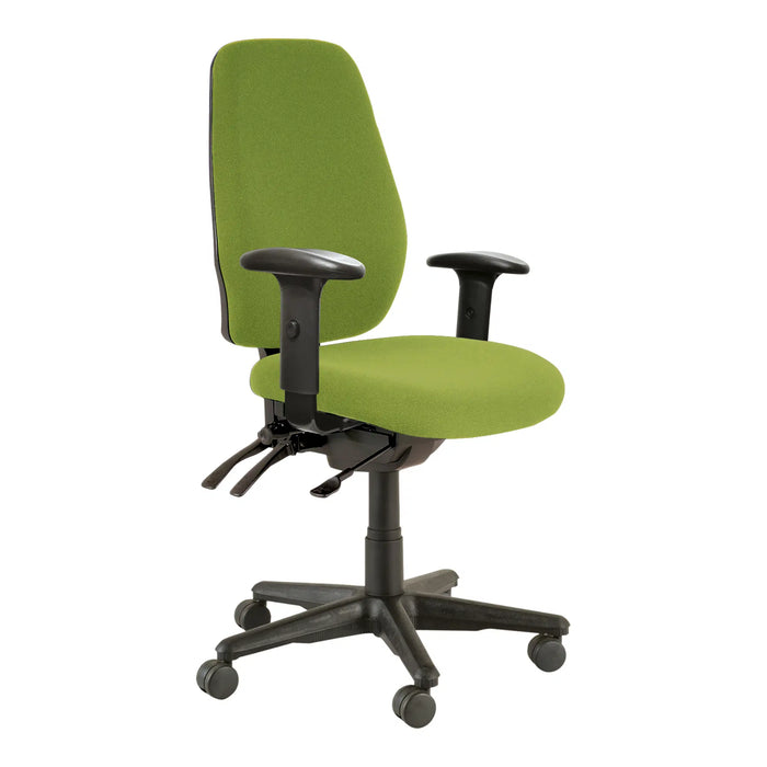 Buro Aura Ergo+ High Back Ergonomic Office Chair with Armrest, Nylon Base, Green Fabric, Assembled