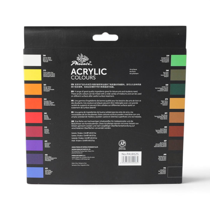 Phoenix Acrylic Paint Assorted Colour Pack of 18 x 12ml