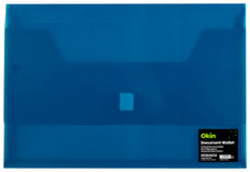 Okin Foolscap Document Wallet FC Velcro Closure, Blue