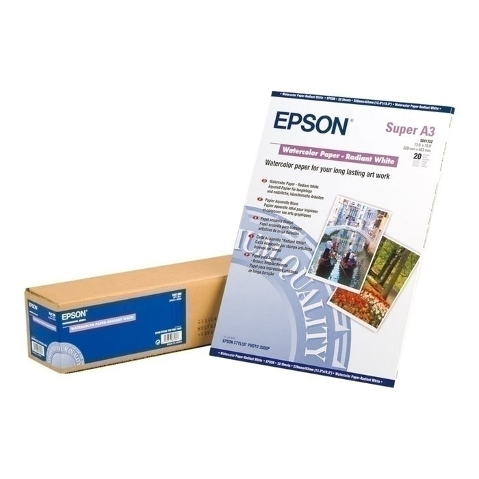 Epson A3+ Watercolor Fine Art Radiant White Paper, Pack of 20 Sheets (329mm x 483mm)