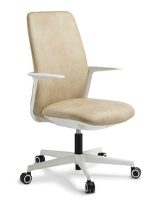 Eden Arcade High Back Task Chair White Frame - Eastwood Sand Leather-Look