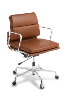 Eden Eames Replica Soft Pad, Mid Back, Chrome Frame Meeting Chair - Tan Leather