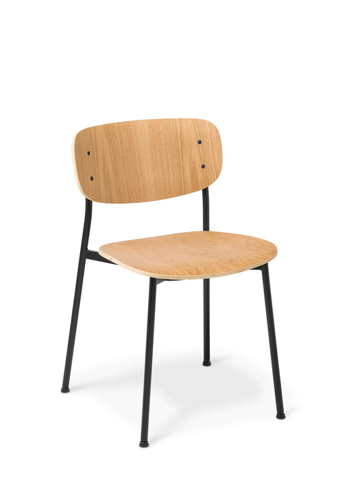 Eden Grove Timber Chair, Stackable, Natural Oak Seat and Back Steel 4-Legs Black