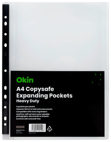 Okin Heavy Duty Expanding A4 Copysafe Pockets, Pack of 5
