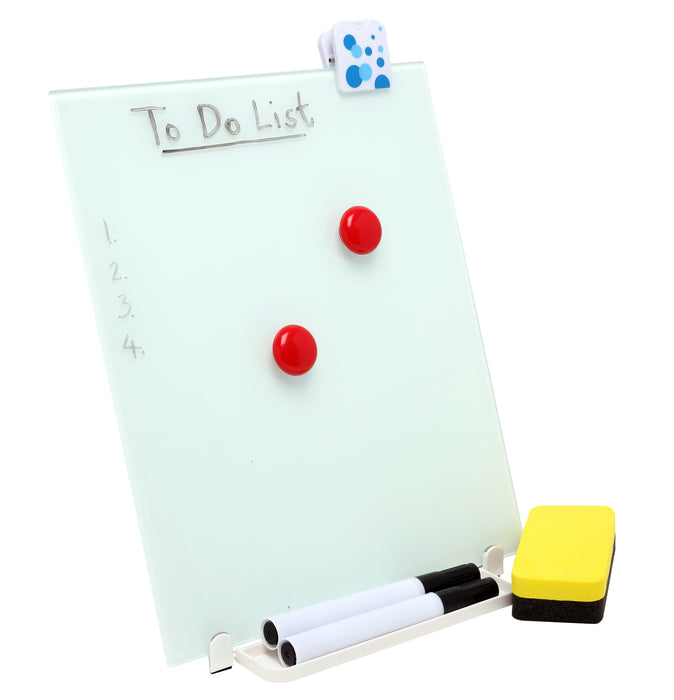 Glass Desktop Magnetic Whiteboard 250 x 290mm with Stand