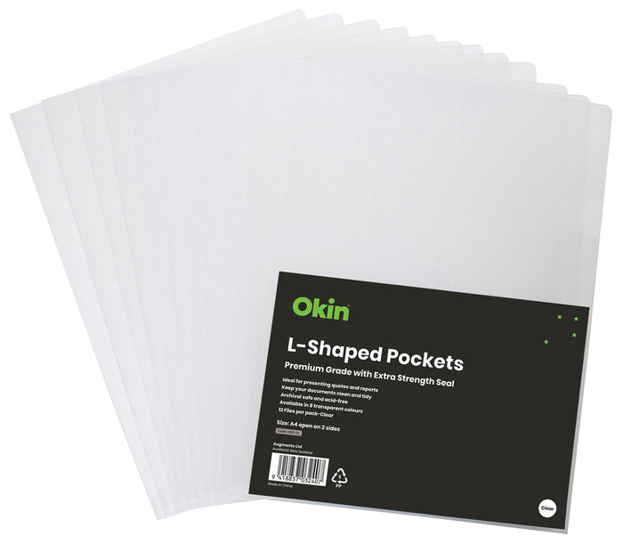 Okin A4 Clear L Shaped Pockets 12's pack